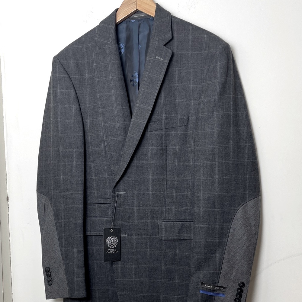 Vince Camuto Gray Plaid Wool Blazer 43R NWT